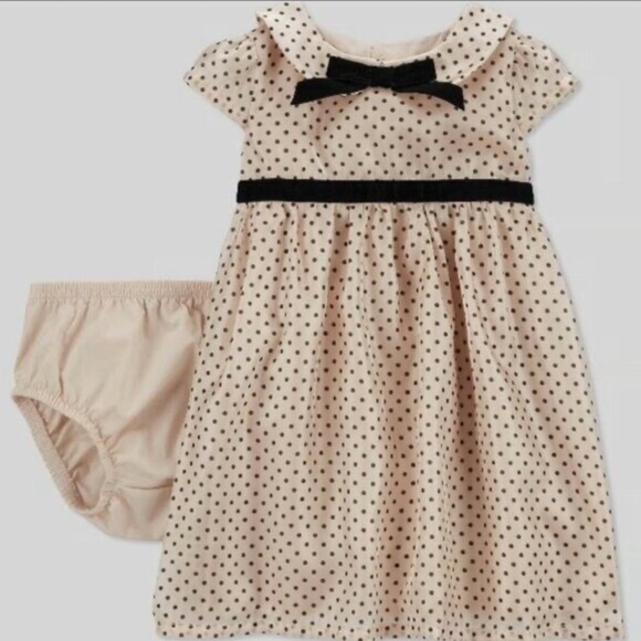Carter's Other - Carters 2 piece polka dot dress with velvet trim and bow